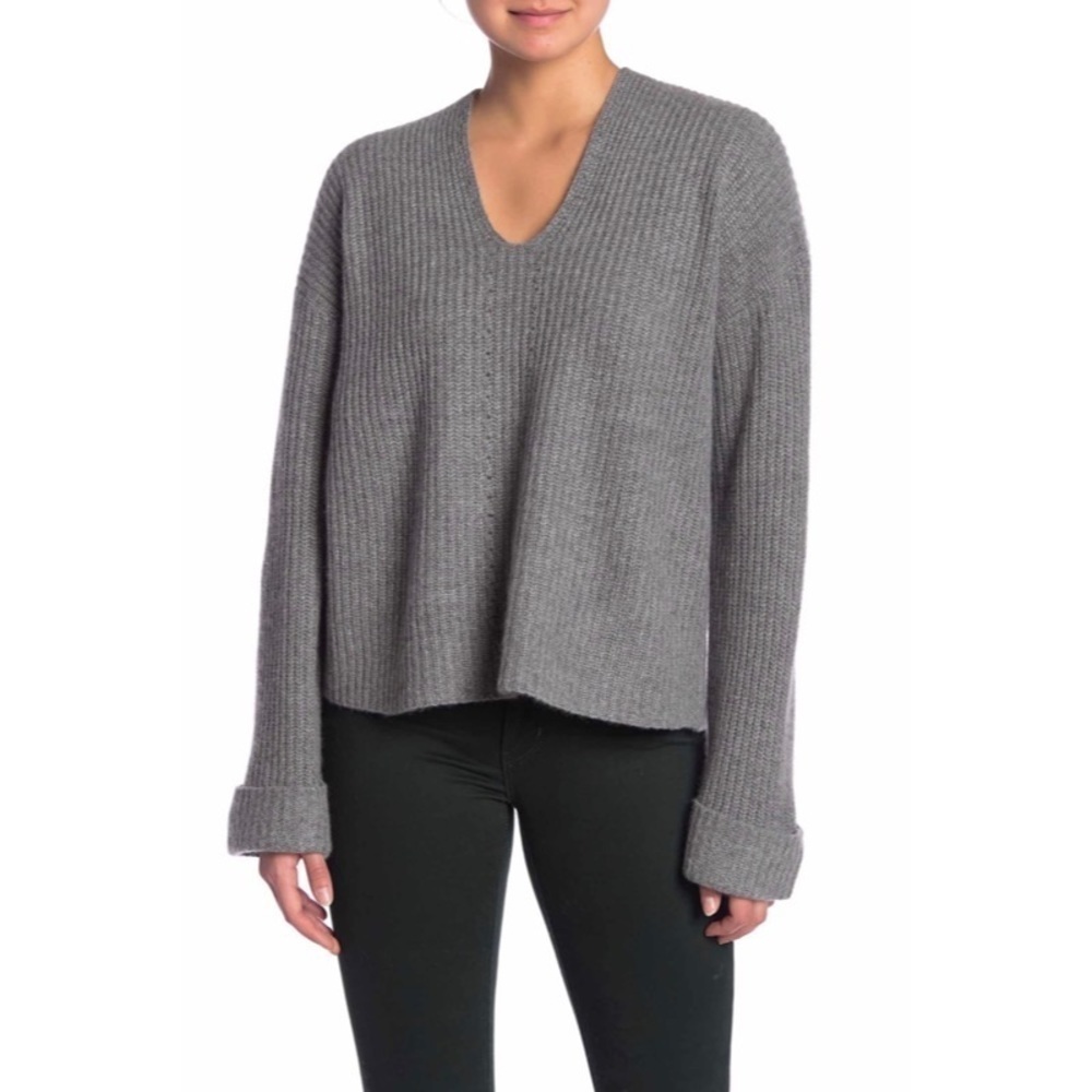 NWT 360 CASHMERE V-Neck Hooded Cashmere Pullover - Picture 1 of 3